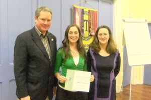 Karen (alongside Mark & Monica) back again to receive another runner-up certificate, this time for the Evaluation Contest.